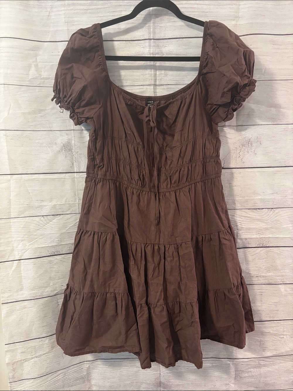 SHEIN Chest-Tie Brown Smocked Sundress